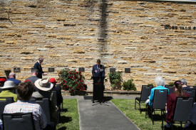Chaplain Geoff Webb gives an address during the Remembrance Day service.
