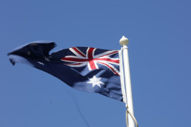 The Australian flag flies proud during the service.