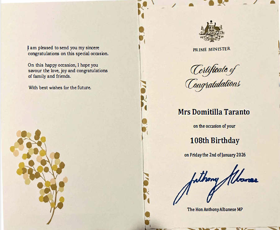 Prime Minister Albanese, celebrates a significate milestone for Domitilla. Supplied.