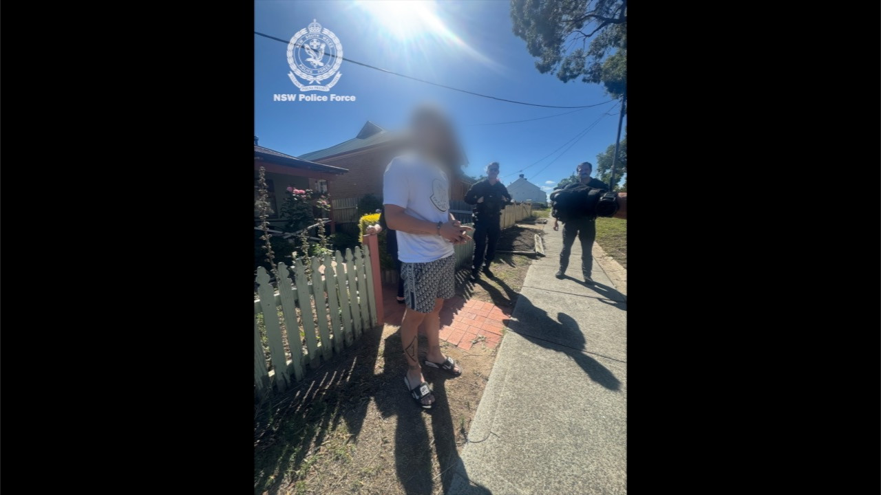 Police footage of the man being arrested in Goulburn yesterday. (Photo: NSW Police)