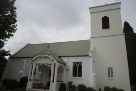The exterior of the church, which was designed by John Verge and dedicated and consecrated by Bishop of Australia William Broughton in 1845.
