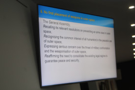 One of the agendas the teams had to debate on up on the screen.