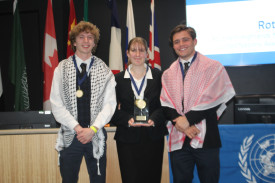 Oxley College students Flynn O’Brien (left), Molly Kettle and Jack Davies (all representing Lebanon).
