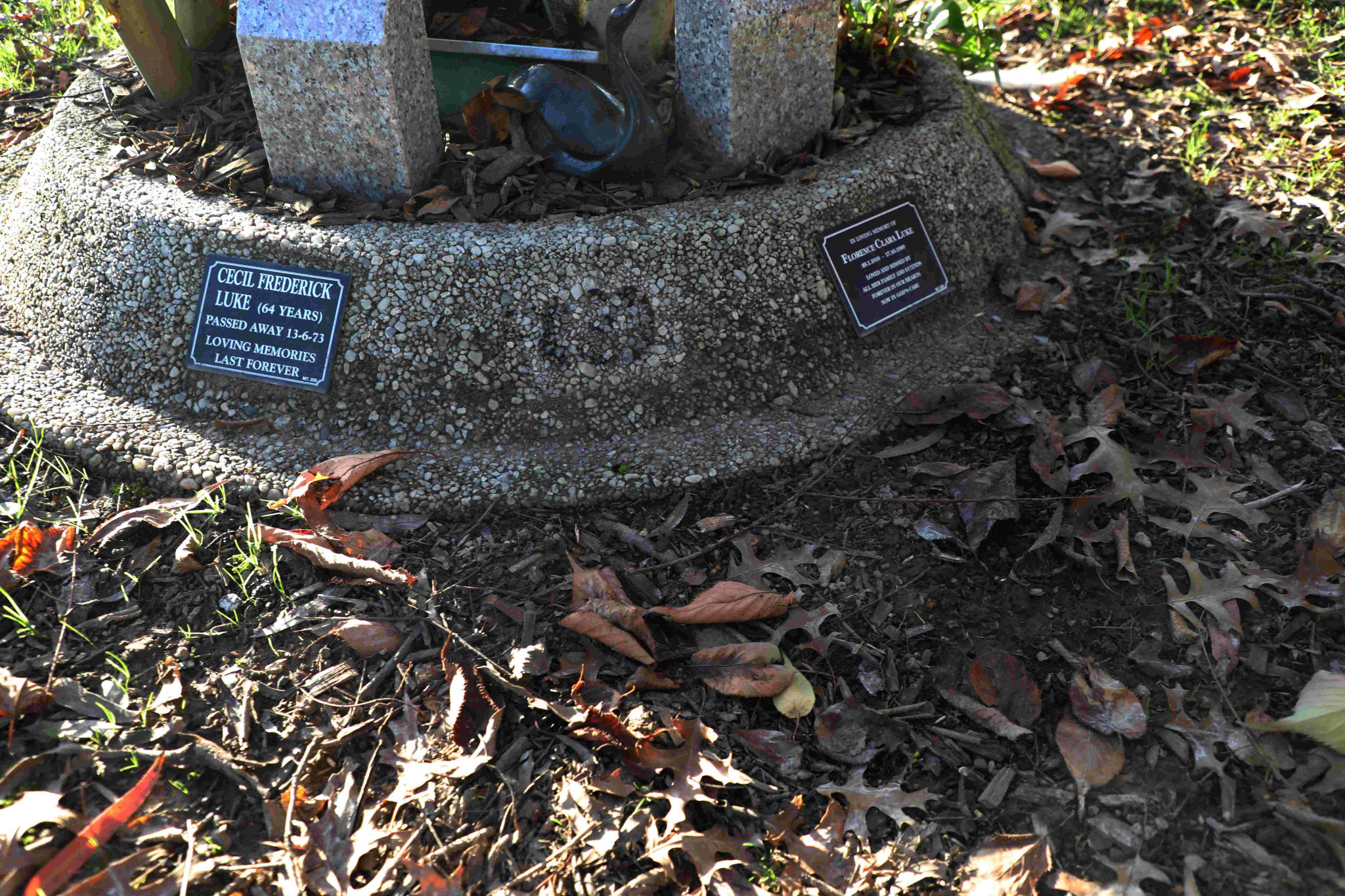 Mrs Luke’s original resting place alongside her mother. The spot where her memorial plaque was removed is clearly evident in the photo, as is the memorial plaque for her father Cecil who is buried at Pinegrove Memorial Park. Photo Stuart Carless.