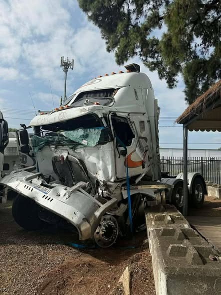 The mangled cab of the Kenworth truck. Supplied.