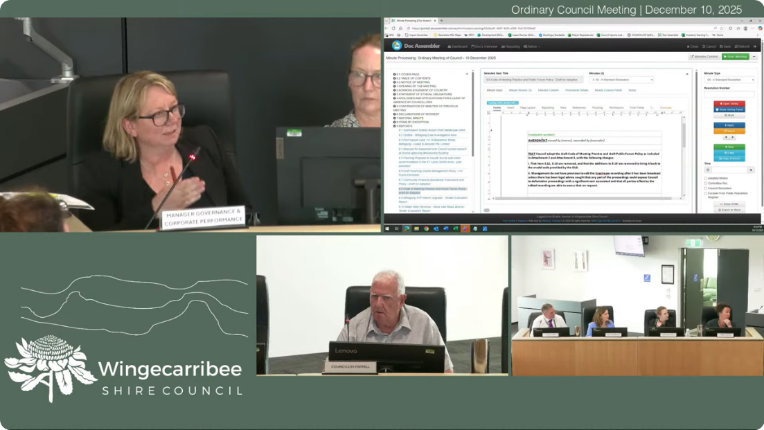 A screen shot from the council meeting where the code of meeting practice was discussed. Supplied.