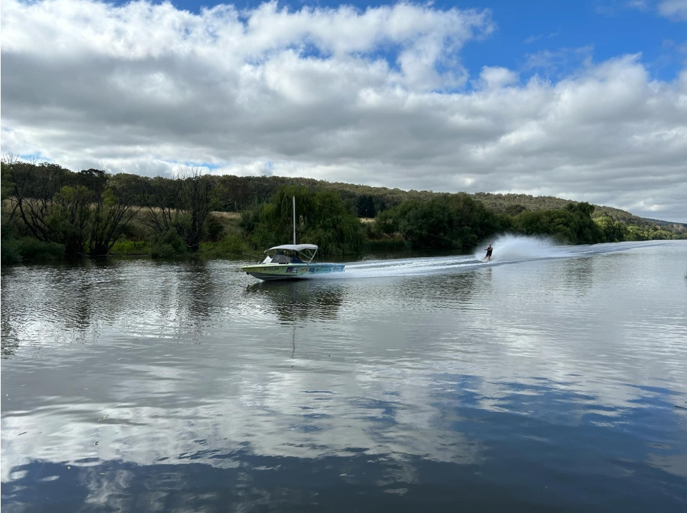 The NSW Barefoot Waterskiing Championships are being held on the banks of the Wollondilly River in Goulburn this weekend. (Supplied)